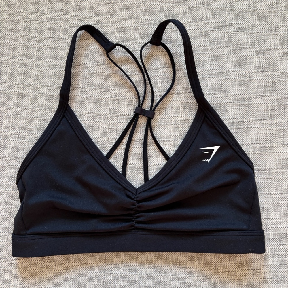 Gymshark Black Ruched Strappy Sports Bra XS. - Picture 2 of 7